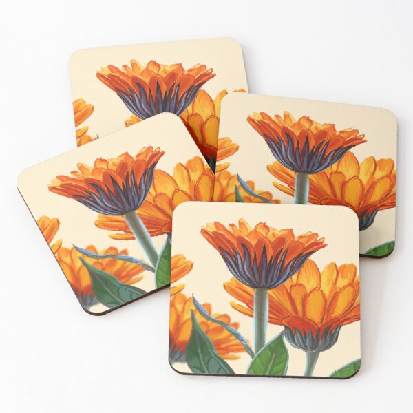 Item preview, Bloomin' orange flowers designed and sold by Whimsy Pose Illustrations.