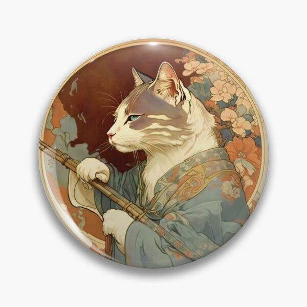 Item preview, Art Nouveau Traditional Japanese Samurai Cat designed and sold by entwithanaxe.