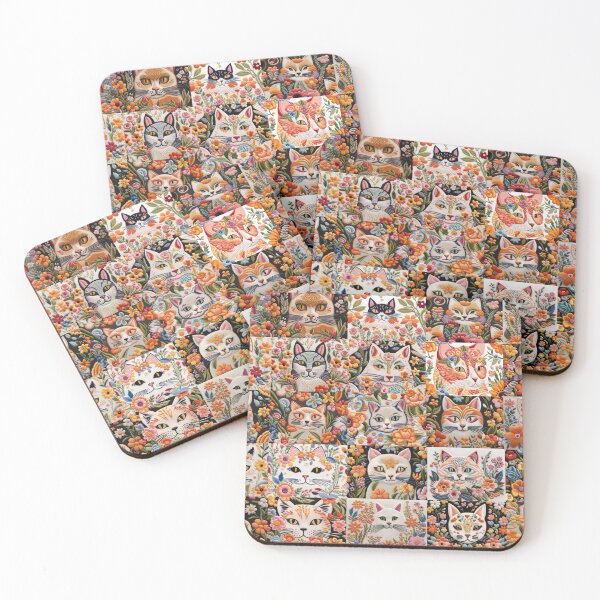 Item preview, Cats And Floral Embroidered Quilted Collage designed and sold by EnchantedMoon143.