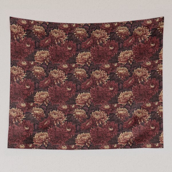 Item preview, Burgundy chrysantemum flowers seamless pattern designed and sold by MiraCleAI.