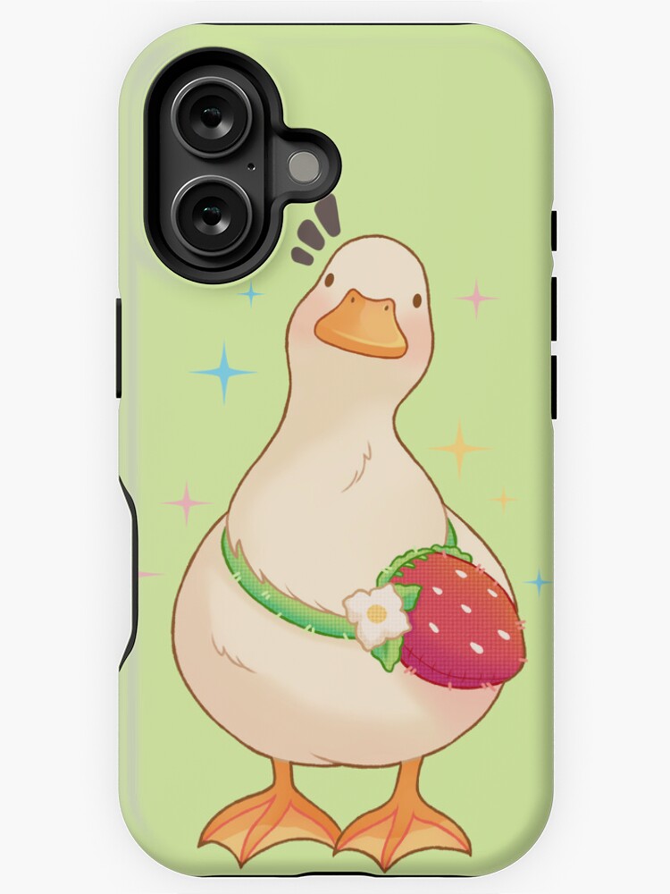 Imagen 1 de 4, Funda de iPhone con la obra pato con bolsa de fresa, diseñada y vendida por CuteBlueArt.