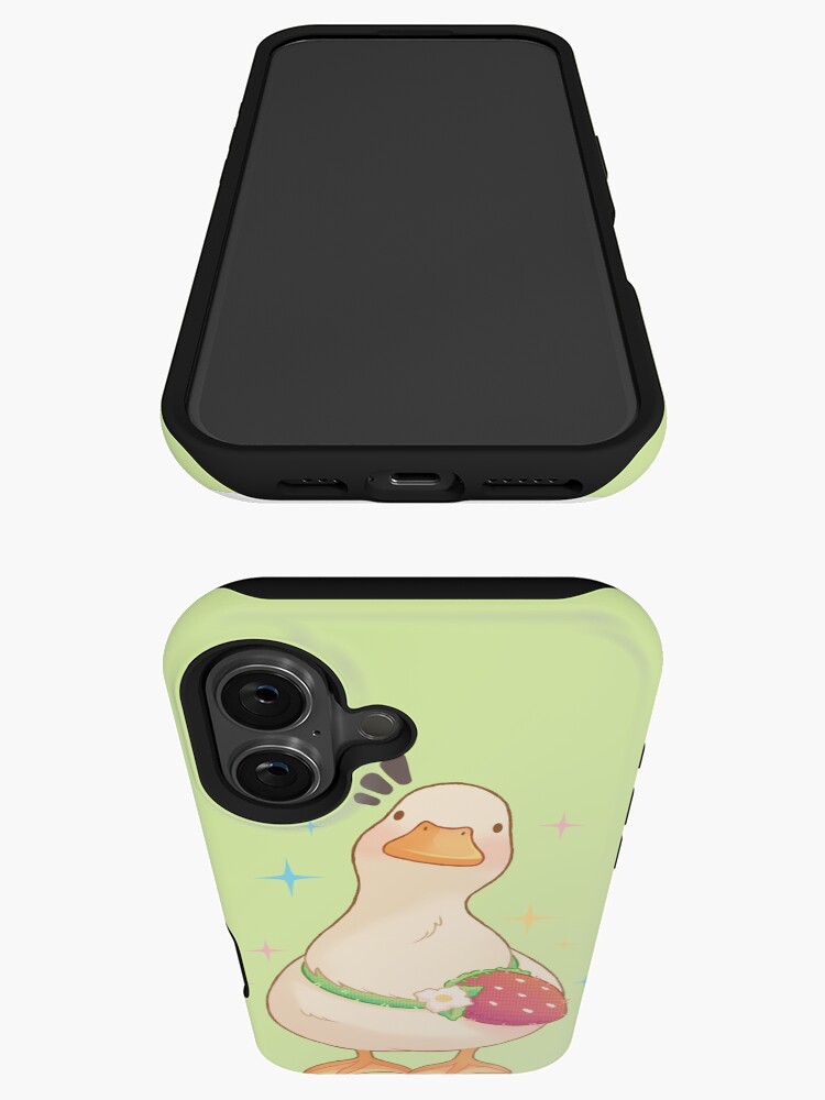 Imagen 3 de 4, Funda de iPhone con la obra pato con bolsa de fresa, diseñada y vendida por CuteBlueArt.