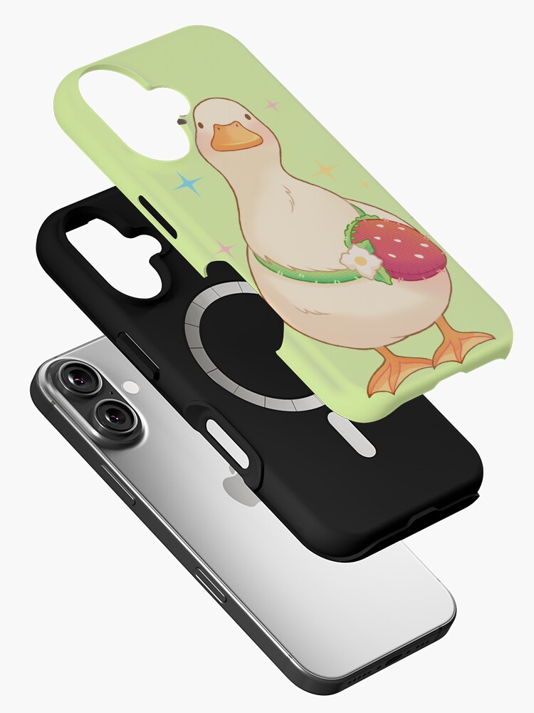Imagen 2 de 4, Funda de iPhone con la obra pato con bolsa de fresa, diseñada y vendida por CuteBlueArt.