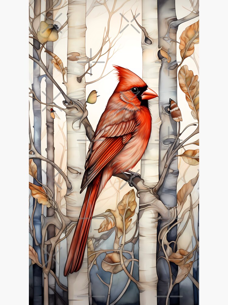 Cardinal Sticker, Red Cardinal Art, Red Bird, Vinyl Waterproof