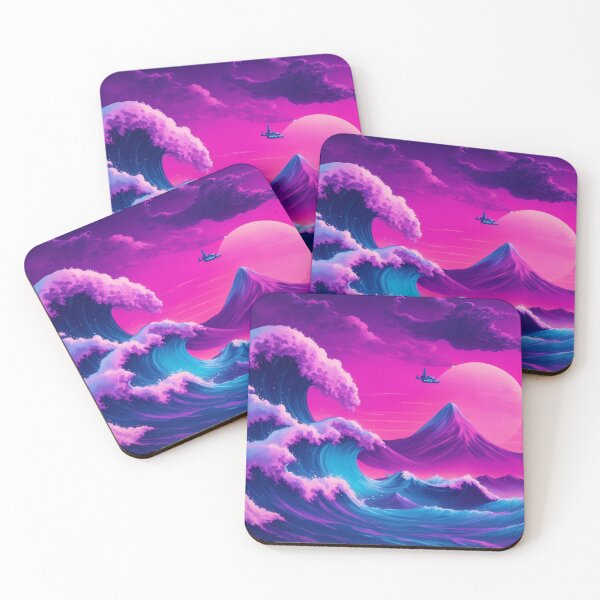Item preview, Neon Horizons: Synthwave Space Collides with The Great Wave designed and sold by RedArtG09.