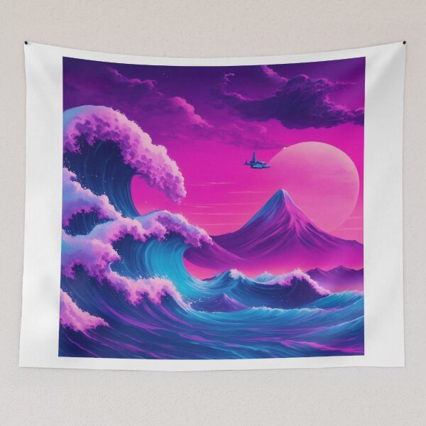 Item preview, Neon Horizons: Synthwave Space Collides with The Great Wave designed and sold by RedArtG09.