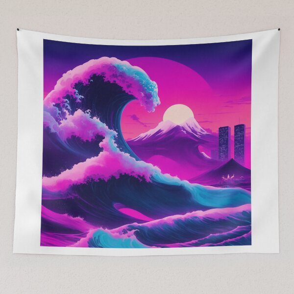 Item preview, Retrowave Voyage: The Great Wave and Synthwave Cityscape designed and sold by RedArtG09.