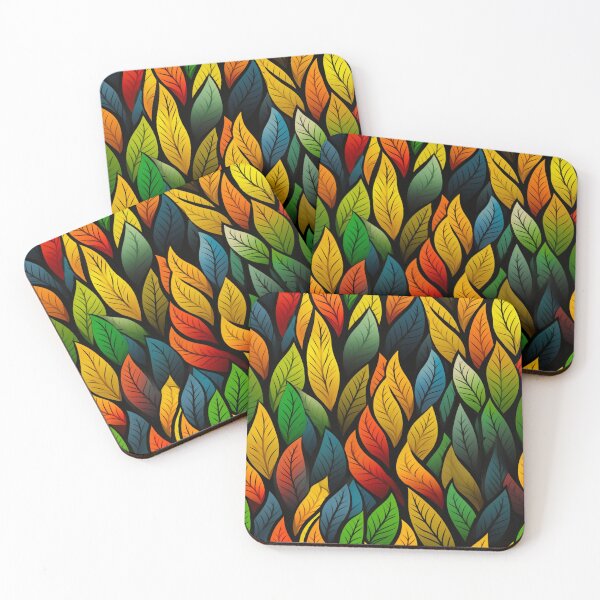 Item preview, Colorful fantasy pattern red yellow blue green turquoise black ornament leaves designed and sold by G-M-Designs.