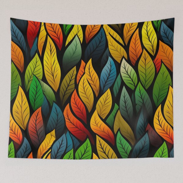 Item preview, Colorful fantasy pattern red yellow blue green turquoise black ornament leaves designed and sold by G-M-Designs.