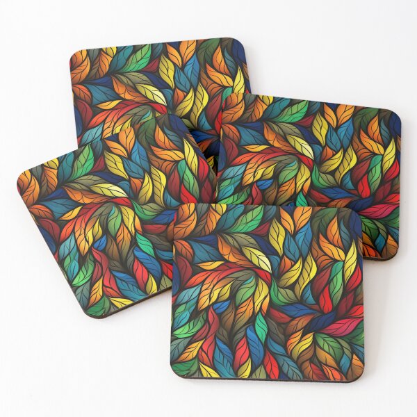 Item preview, Colorful fantasy pattern red yellow blue green turquoise black ornament leaves designed and sold by G-M-Designs.
