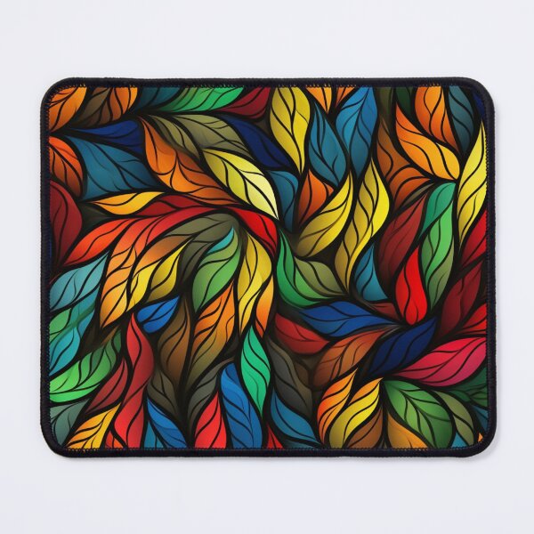 Item preview, Colorful fantasy pattern red yellow blue green turquoise black ornament leaves designed and sold by G-M-Designs.