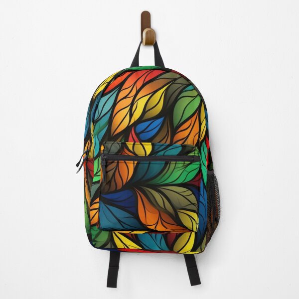 Item preview, Colorful fantasy pattern red yellow blue green turquoise black ornament leaves designed and sold by G-M-Designs.