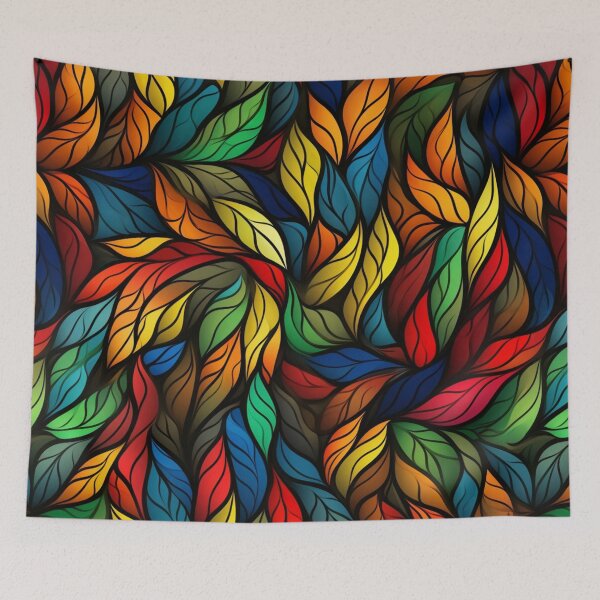 Item preview, Colorful fantasy pattern red yellow blue green turquoise black ornament leaves designed and sold by G-M-Designs.