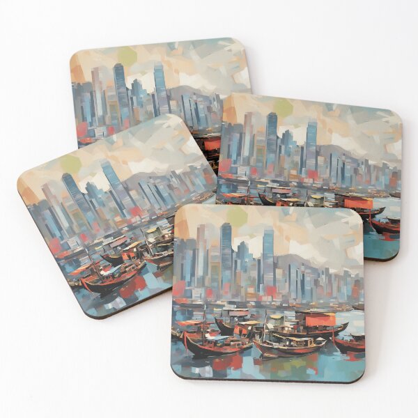 Item preview, Hong Kong Harbour with boats designed and sold by AIArtImpact.