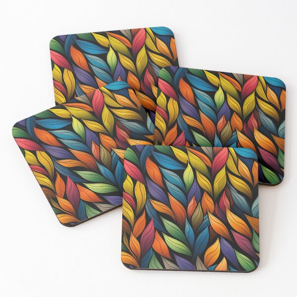 Item preview, Colorful fantasy pattern red yellow blue green turquoise black ornament leaves designed and sold by G-M-Designs.