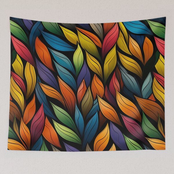 Item preview, Colorful fantasy pattern red yellow blue green turquoise black ornament leaves designed and sold by G-M-Designs.
