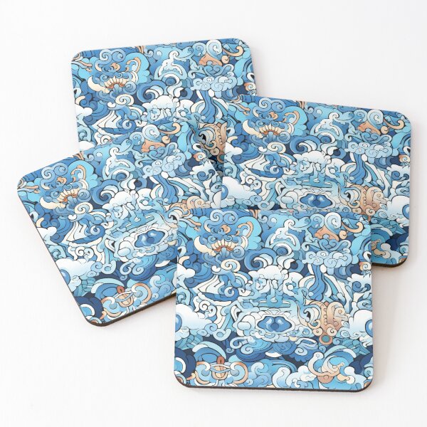 Artikelvorschau, Buntes Fantasiemuster weiß blau beige Ornamente entworfen und verkauft von G-M-Designs.