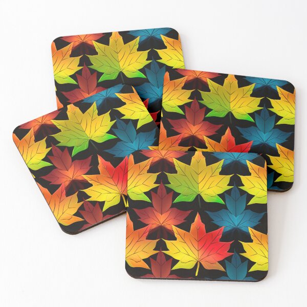 Item preview, Colorful fantasy pattern black blue red orange green ornament maple leaves designed and sold by G-M-Designs.