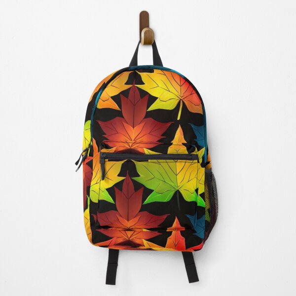 Item preview, Colorful fantasy pattern black blue red orange green ornament maple leaves designed and sold by G-M-Designs.
