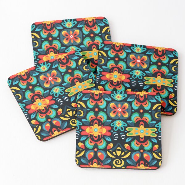 Item preview, Colorful fantasy pattern blue green red orange turquoise yellow black ornaments designed and sold by G-M-Designs.