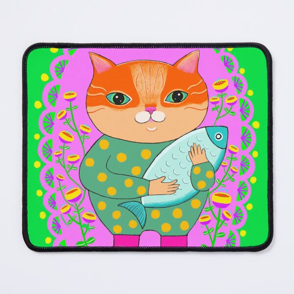 Item preview, Orange cat with fish designed and sold by Novembercloud.