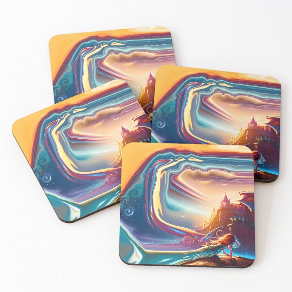 Item preview, Mermaid on Rock with Abstract Mermaid Tail and Abstract Sky and Ocean 1 of 4 designed and sold by Beachy.