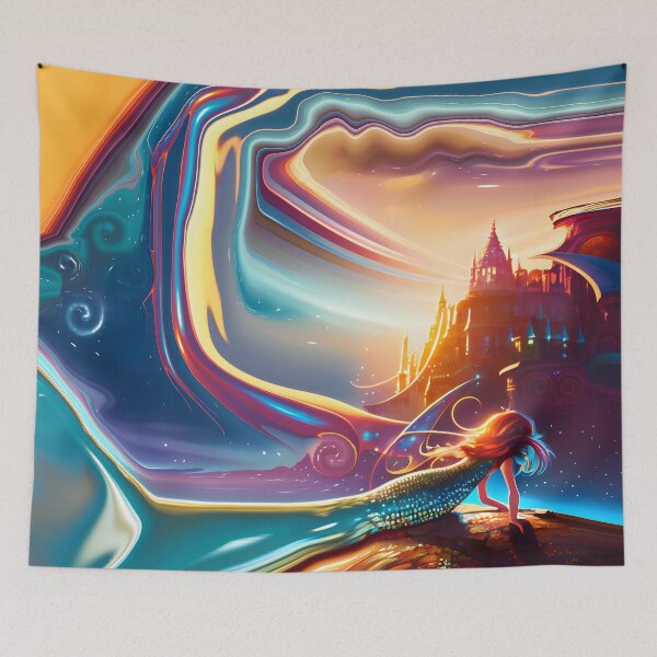 Item preview, Mermaid on Rock with Abstract Mermaid Tail and Abstract Sky and Ocean 1 of 4 designed and sold by Beachy.