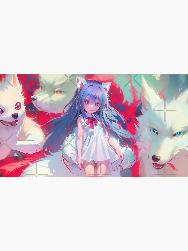 Download Cute Anime Girl Surrounded By White Wolves Wallpaper |  Wallpapers.com