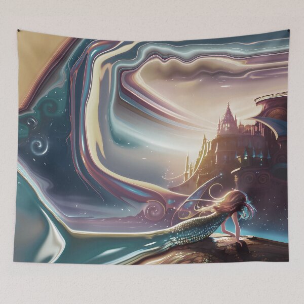 Item preview, Mermaid on Rock with Abstract Mermaid Tail and Abstract Sky and Ocean 2 of 4 designed and sold by Beachy.