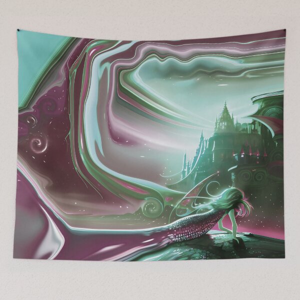 Item preview, Mermaid on Rock with Abstract Mermaid Tail and Abstract Sky and Ocean 4 of 4 designed and sold by Beachy.