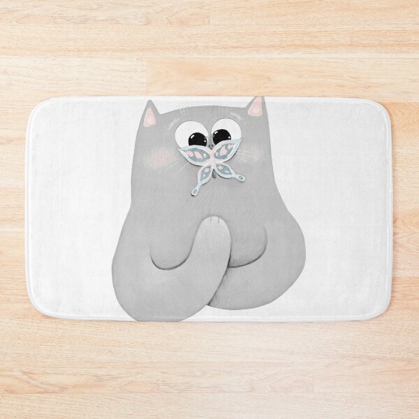 Artikelvorschau, Graue Katze und blauer Schmetterlingsdruck entworfen und verkauft von Julia Sol.