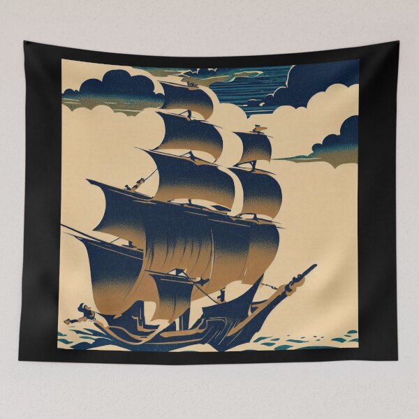 Item preview, Air Ships Sailing Above Clouds - Japanese Woodcut (3) designed and sold by CrankyOldDude.