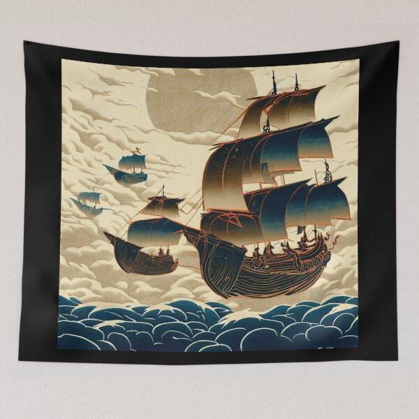 Item preview, Air Ships Sailing Above Clouds - Japanese Woodcut 2 designed and sold by CrankyOldDude.