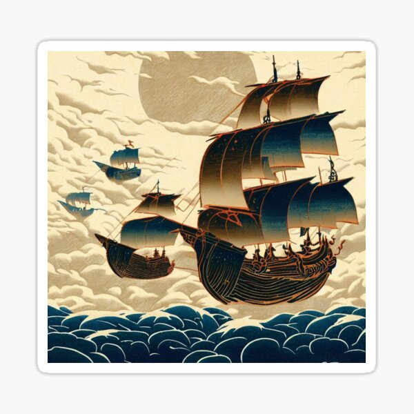 Item preview, Air Ships Sailing Above Clouds - Japanese Woodcut 2 designed and sold by CrankyOldDude.