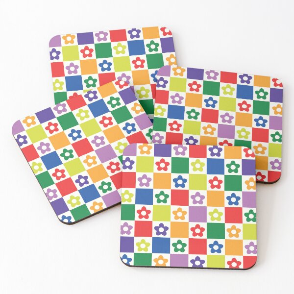 Item preview, Checkered Retro Flowers Pattern  in Rainbow Colors designed and sold by Yasminepatterns .