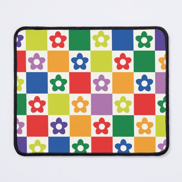 Item preview, Checkered Retro Flowers Pattern  in Rainbow Colors designed and sold by Yasminepatterns .