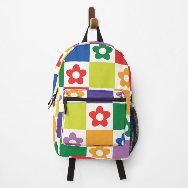 Item preview, Checkered Retro Flowers Pattern in Rainbow Colors designed and sold by Yasminepatterns .