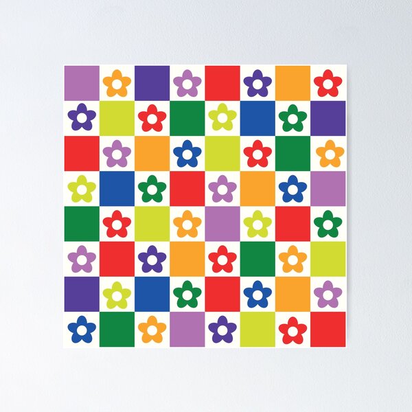 Item preview, Checkered Retro Flowers Pattern  in Rainbow Colors designed and sold by Yasminepatterns .