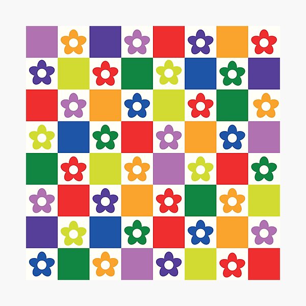 Item preview, Checkered Retro Flowers Pattern  in Rainbow Colors designed and sold by Yasminepatterns .