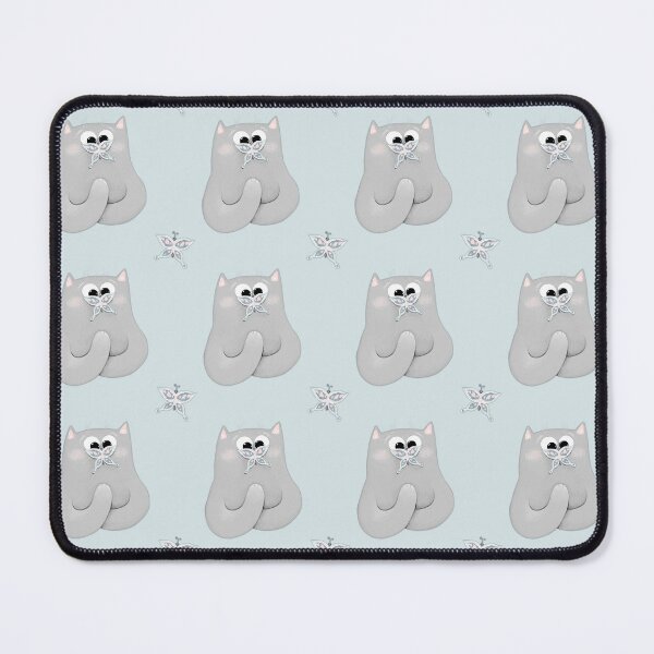 Item preview, Grey Cat And Blue Butterflies On Blue Background Pattern designed and sold by Julia Sol.