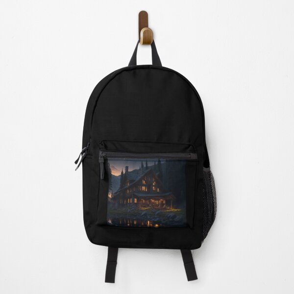 Item preview, Wooden house among the mountains at sunset designed and sold by ArtCraftLab.