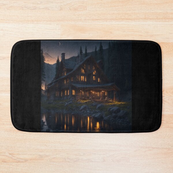 Item preview, Wooden house among the mountains at sunset designed and sold by ArtCraftLab.