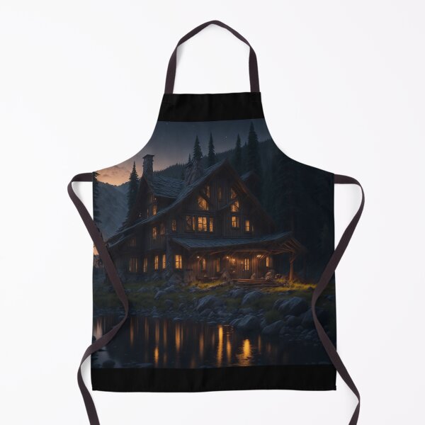 Item preview, Wooden house among the mountains at sunset designed and sold by ArtCraftLab.