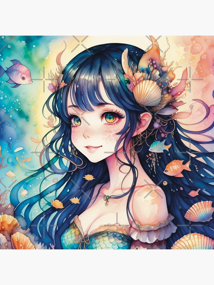 Anime manga cute mermaid print Royalty Free Vector Image