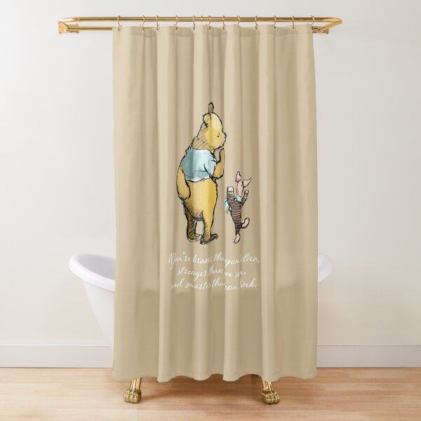 Classic Christmas Winnie the Pooh Watercolor Shower Curtain 