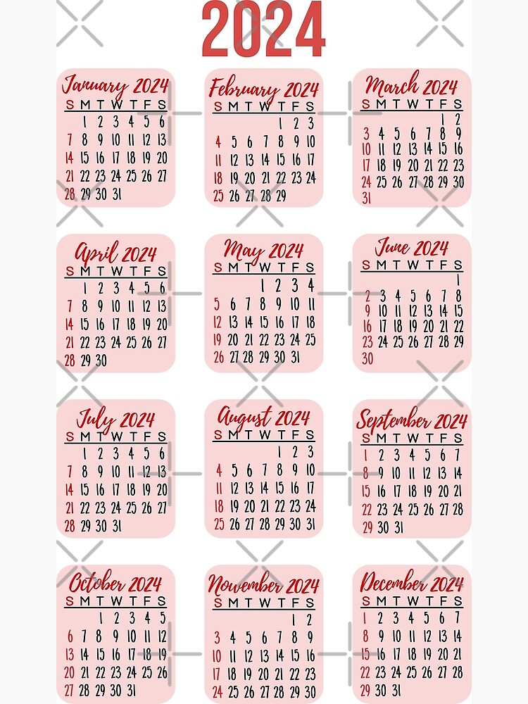 2024 Yearly Basic Minimalistic Pastel Pink Color Calendar Poster For   Flat,750x,075,f Pad,750x1000,f8f8f8 