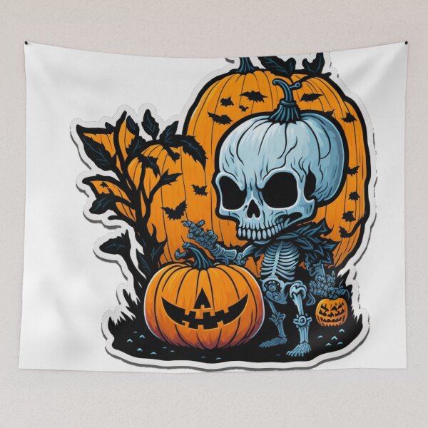 Item preview, Spooky Halloween Cute Ghost Skeleton Pumpkin  Popart  designed and sold by ShopSunday.