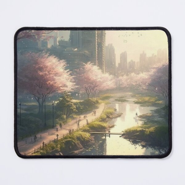 Item preview, Hazy Morning Japanese Park with Lake and Sakura designed and sold by J-inked.