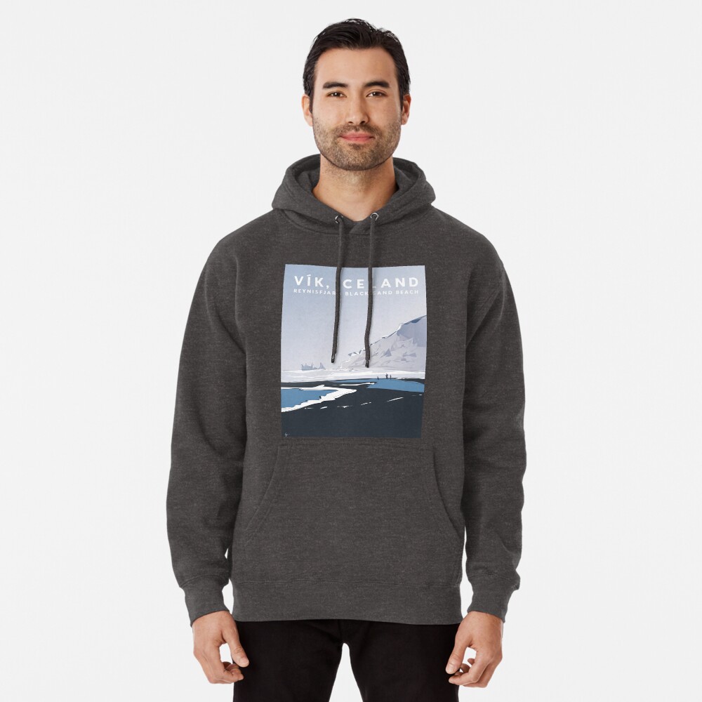 Vik Reynisfjara Black Sand Beach, Iceland Travel Poster Pullover Hoodie  for Sale by Lyman Creative Co. by Carrie Lyman