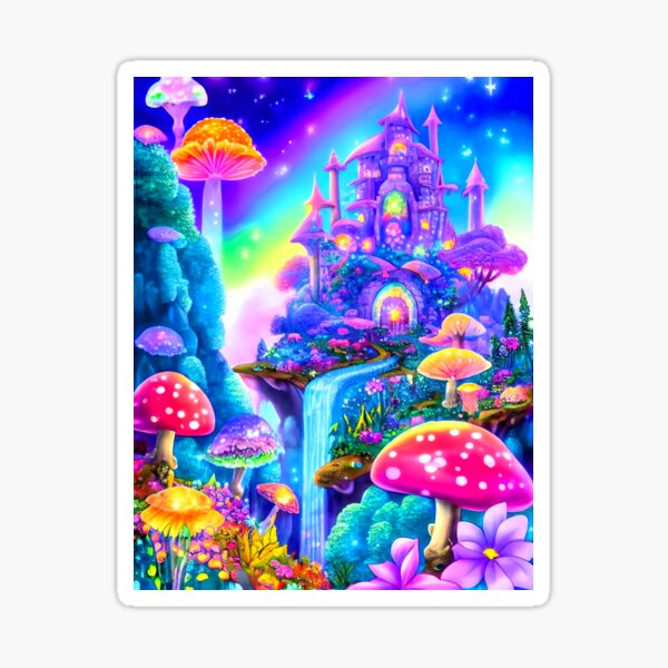 #35 fairy forest fantasy magic mushroom star castle Sticker